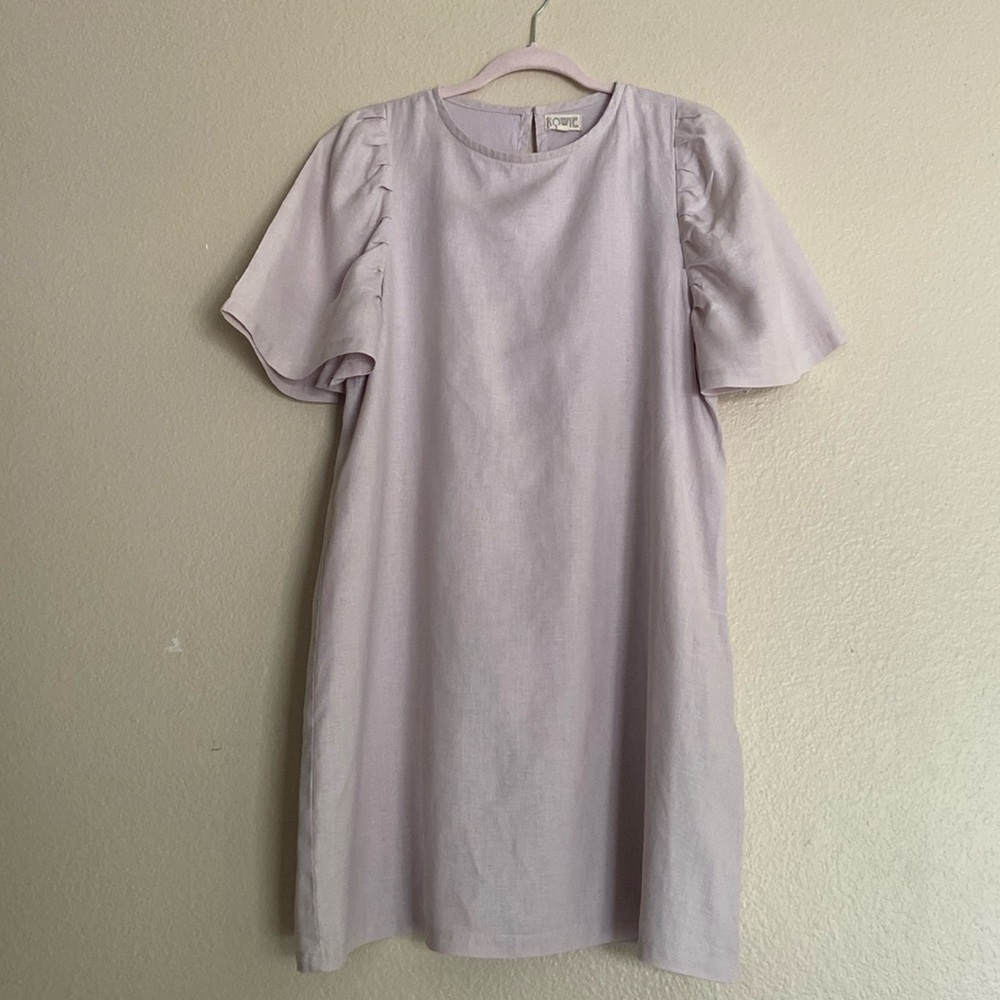 Rowie the Label Ibiza Linen Sheath Dress Puff Sleeve, Lined, Size Large - Picture 2 of 12